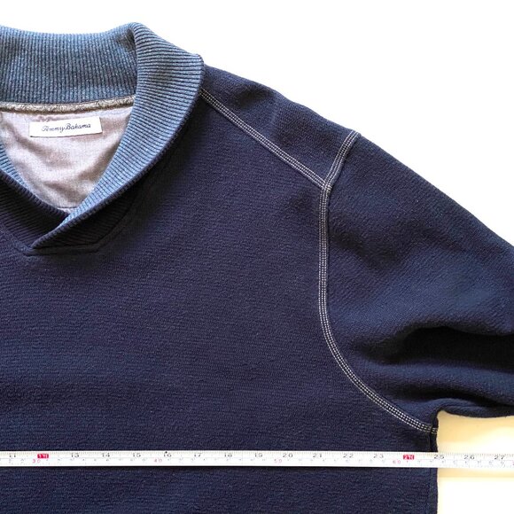 Tommy Bahama Mens Pullover Cotton Sweater Size XL Shawl Collar Navy Marlin Logo - Picture 9 of 11